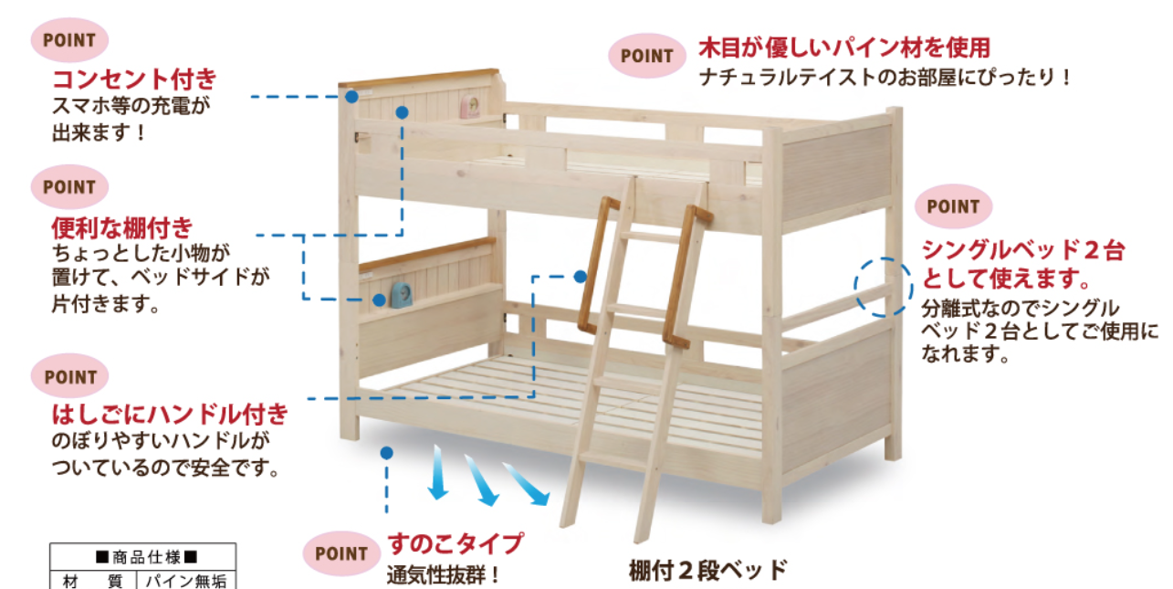 フレンチカントリーな可愛い二段ベッド 種田家具zakkashop 山口県 山口市 下松市 タネダのギフト