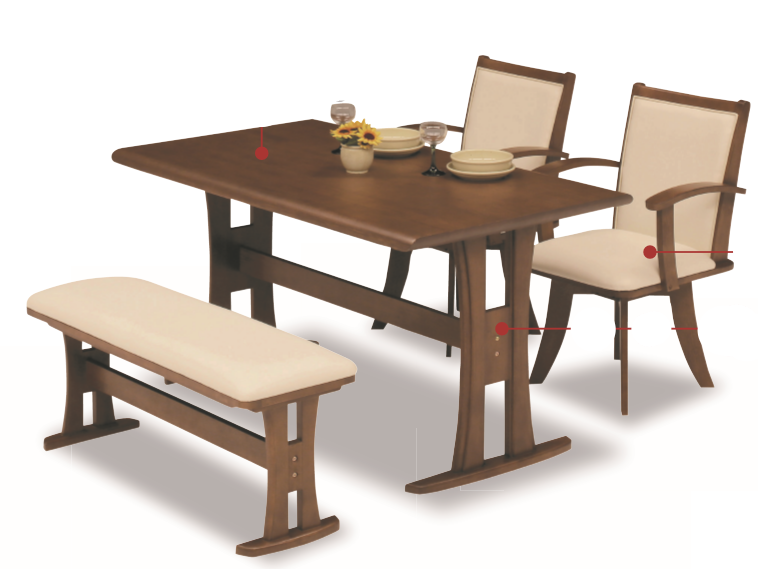 肘付 回転チェアーとベンチ ゆったり140㎝食卓テーブルセットの画像1